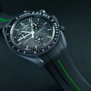 Black and Greeen MoonSwatch Rubber Strap - Omega Speed Master Mission on Earth Rubber B