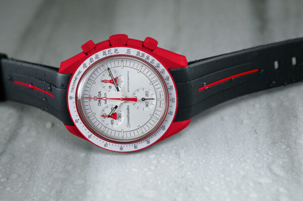 Black and Red MoonSwatch Rubber Strap - Omega Speed Master Mission to Mars