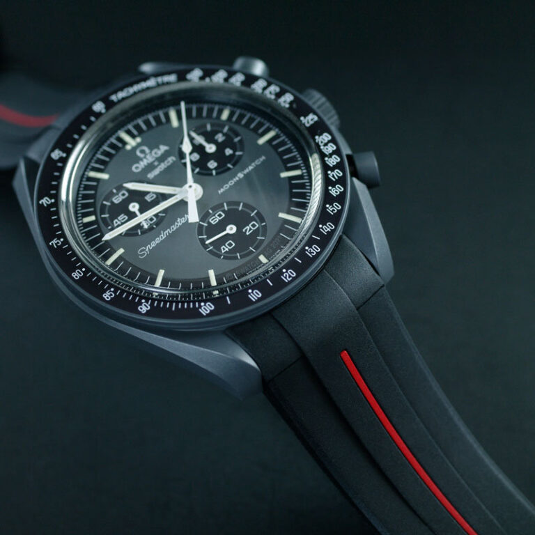Black and Red MoonSwatch Rubber Strap - Omega Speed Master Mission to Mars by Rubber B