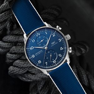 Blue and White Rubber Ballistic Strap for IWC Portugieser Chrono 41mm
