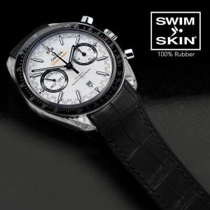 Black Rubber Strap for Omega Speedmaster Racing two counters 44.25MM - SwimSkin Alligator