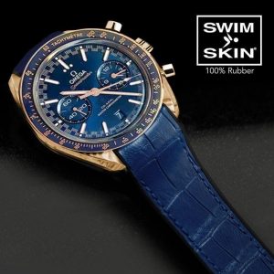 Blue Black Rubber Strap for Omega Speedmaster Racing two counters 44.25MM - SwimSkin Alligator