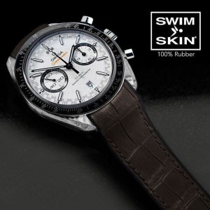 Brown Rubber Strap for Omega Speedmaster Racing two counters 44.25MM - SwimSkin Alligator