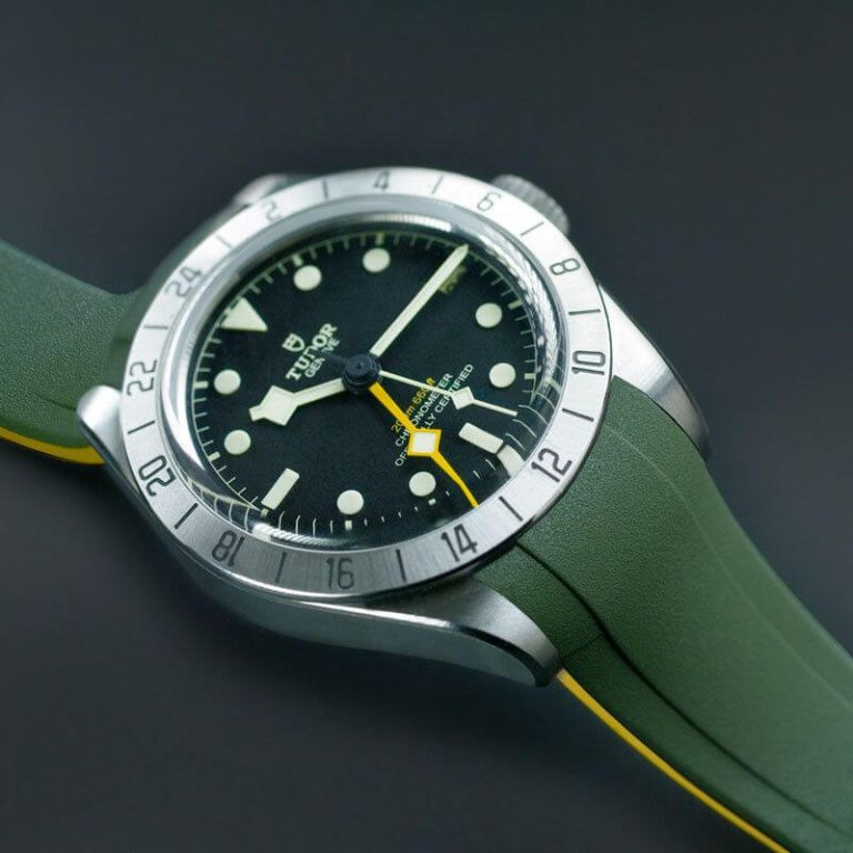 Green and Yellow Rubber Strap for Tudor Black Bay Pro