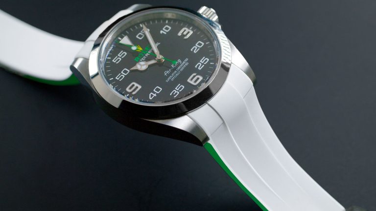 White with Green Rubber Strap for Rolex AirKing 40mm 126900