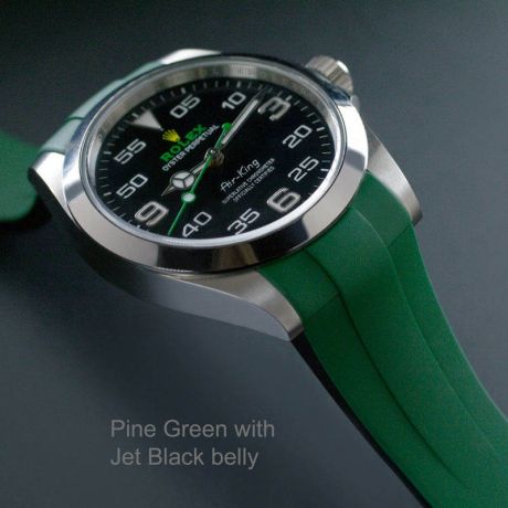 Green and Black Rubber Strap for Rolex AirKing 40mm 126900