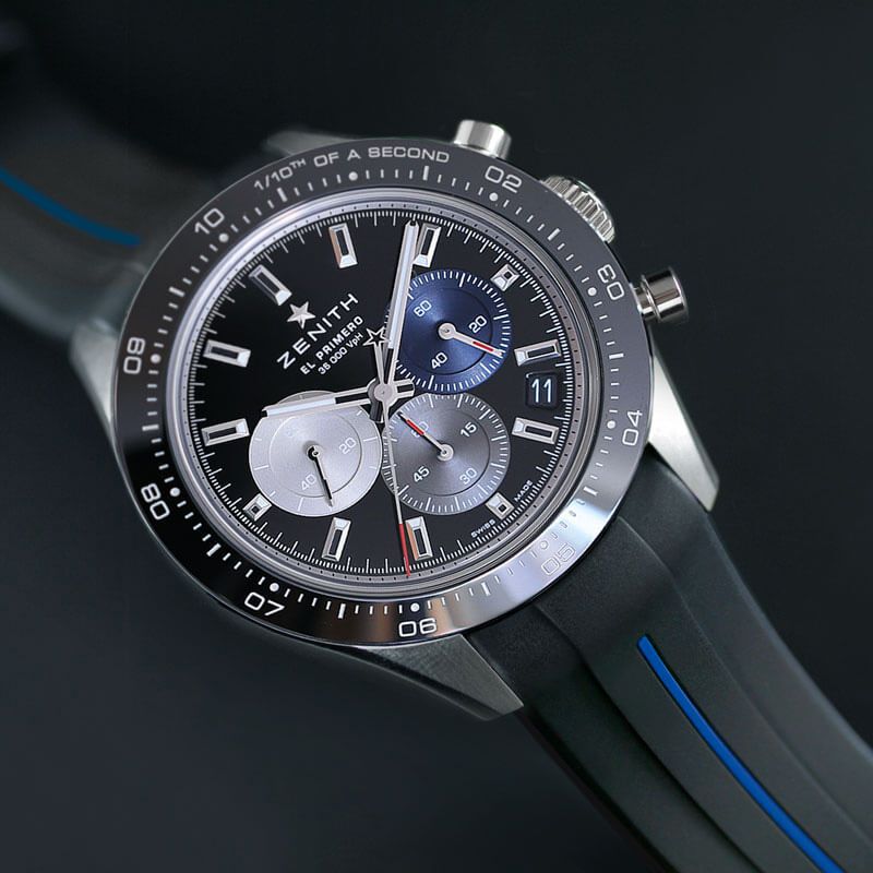 Black with Blue Rubber Strap for Zenith Chronomaster Sport