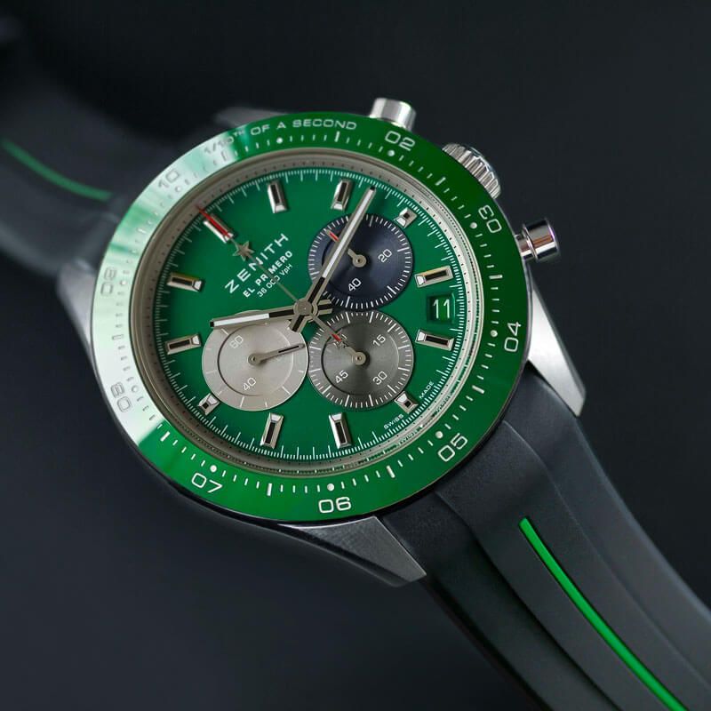 Black with Green Rubber Strap for Zenith Chronomaster Sport