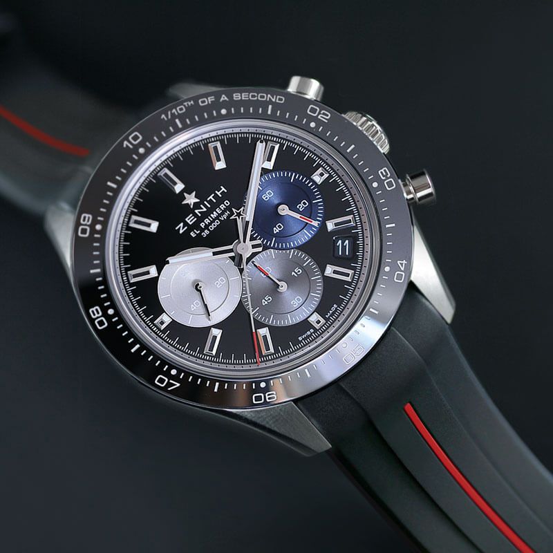 Black with Red Rubber Strap for Zenith Chronomaster Sport