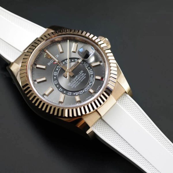 White Rubber Strap for Rolex Sky-Dweller on Oysterflex