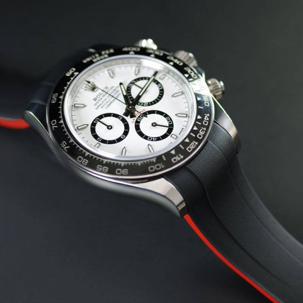 Black and Red Rubber Strap for Rolex Daytona 126500LN