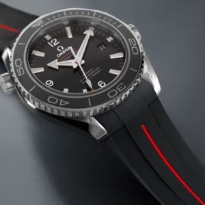 Black-Red Rubber Strap for Omega Planet Ocean 42mm - Tang Buckle Series