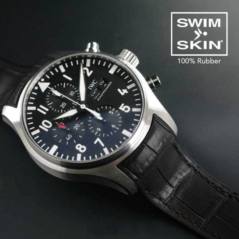 Black Alligator Rubber Strap for IWC Pilot Chrono 41mm