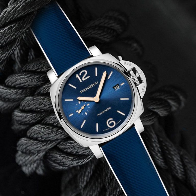 White and Blue Rubber Strap for Panerai 42mm - SwimSkin Ballistic