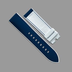 White and Blue Ballistic Strap for Apple Watch 42mm - SwimSkin 100% Rubber