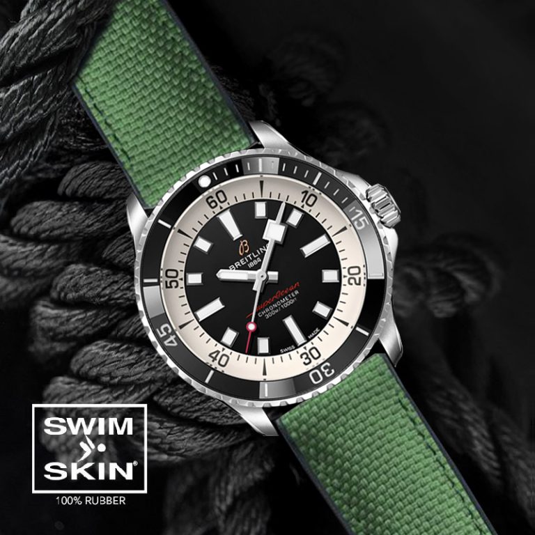 Green Rubber Strap For SuperOcean 42mm a17375 SwimSkin Ballistic