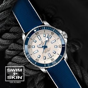 White Blue Rubber Strap For SuperOcean 42mm a17375 SwimSkin Ballistic