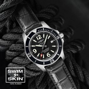 Black Rubber Strap For SuperOcean 42mm a17366 SwimSkin Rubber Made Alligator
