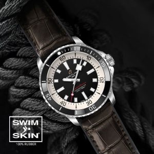 Brown Rubber Strap For SuperOcean 42mm a17375 SwimSkin Rubber Made Alligator