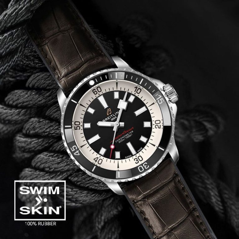 Brown Rubber Strap For SuperOcean 42mm a17375 SwimSkin Rubber Made Alligator