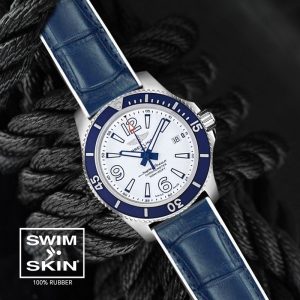 White Blue Rubber Strap For SuperOcean 42mm a17366 SwimSkin Rubber Made Alligator