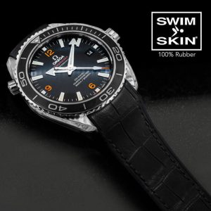 Black Rubber Alligator Strap for Omega Seamaster Planet Ocean 45