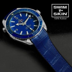 Blue Rubber Alligator Strap for Omega Seamaster Planet Ocean 45.5mm - SwimSkin®