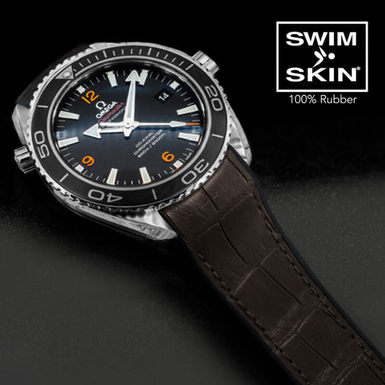 Brown Rubber Alligator Strap for Omega Seamaster Planet Ocean 45