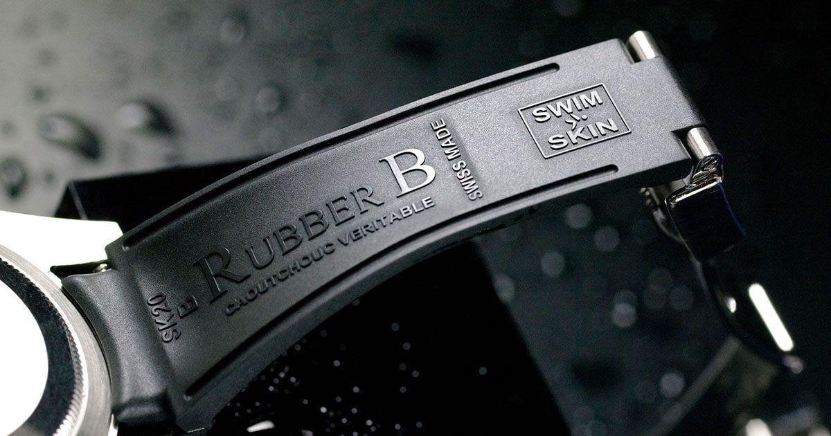 20mm Black Vulcanized Flared Rolex Rubber Strap BLUE stripe